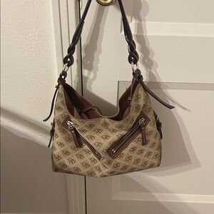 Dooney & Bourke Beige Monogram Hobo with Brown Trim